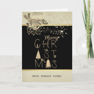 Cartão De Festividades Feliz Natal,Árvore de Natal,Estrelas,Campainha