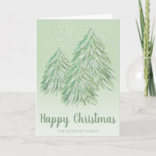 Cartão De Festividades Feliz Natal Árvore de Natal Verde Aquarela
