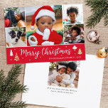 Cartão De Festividades Feliz Natal Árvore Foto Collage Red Flat<br><div class="desc">Espalhe a alegria de Natal com um cartão de feriado personalizado! Este design festivo inclui seis das suas fotos favoritas — perfeito para fotos de crianças, família, amigos e animais de estimação. Personalize o modelo com seu nome de família e uma mensagem pessoal. Ele apresenta uma colagem de fotos e...</div>