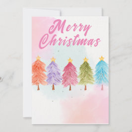Cartão De Festividades feliz natal árvores bonitas de aquarela