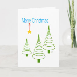 Cartão De Festividades Feliz Natal, árvores espirais, estrela e fita