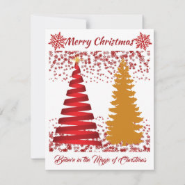 Cartão De Festividades Feliz Natal Árvores Vermelhas e Ouros