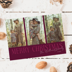 Cartão De Festividades Feliz Natal Assinatura Multi Photo Cranberry