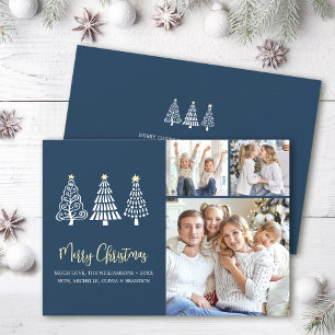 Cartão De Festividades Feliz Natal Azul 3 Foto Árvores de Script Elegante