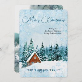 Cartão De Festividades Feliz Natal Azul Aquarela