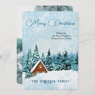 Cartão De Festividades Feliz Natal Azul Aquarela