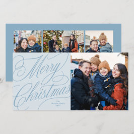 Cartão De Festividades Feliz Natal azul claro elegante foto da família