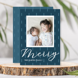 Cartão De Festividades Feliz Natal Azul, Impressão com Foto