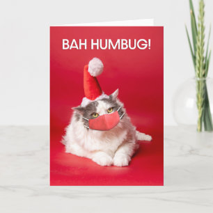 Cartão De Festividades Feliz Natal Bah Humbug Cat no Rosto Mask