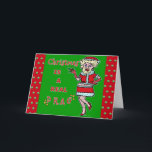 Cartão De Festividades Feliz Natal Bah Humbug Papais noeis em Drag<br><div class="desc">Se você pensa em "bah humbug" durante o Natal e também gosta de cartões xmas engraçados e bregos, este é o cartão de saudação hilário para você. Papai Noel, a rainha do arrasto está vestida com um vestido vermelho adorável, de forma branca, exibindo suas pernas peludas e segurando um pedaço...</div>