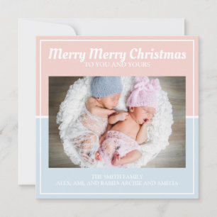 Cartão De Festividades Feliz Natal Bebê Azul Rosa Menino Menina Gêmeos