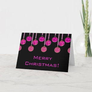 Cartão De Festividades Feliz Natal Black Pink Dourado Baubles Card