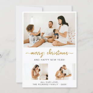 Cartão De Festividades Feliz Natal Black Script 3 Collage Multi-Photo