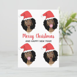 Cartão De Festividades Feliz Natal! Black Women, Red Santa Hat