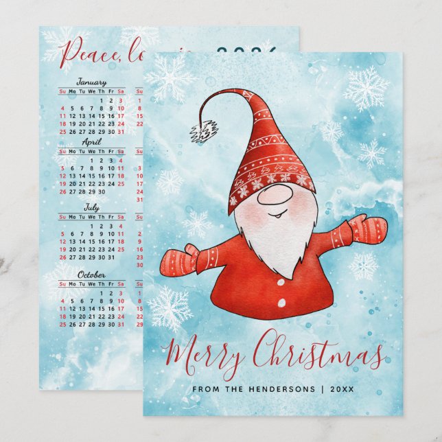 Cartão De Festividades Feliz Natal Blue Gnomo 2025 Calendário (Frente/Verso)