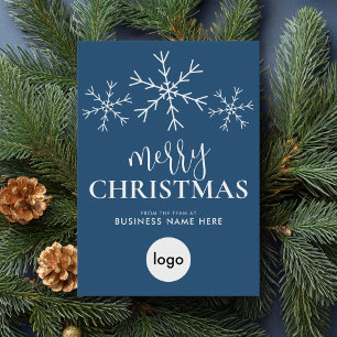 Cartão De Festividades Feliz Natal Blue Modern Logotipo para Empresas