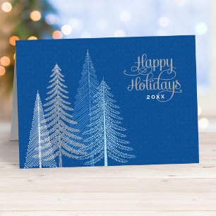 Cartão De Festividades Feliz Natal Blue Silver Winter Scending Business