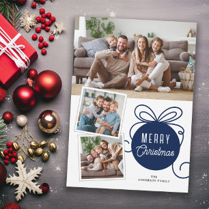 Cartão De Festividades Feliz Natal Blue Tree Ornament 3 Fotos