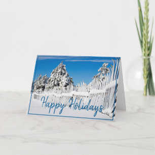 Cartão De Festividades Feliz Natal Blues Winter Ski Fence Photo