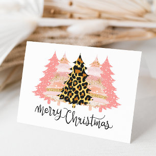 Cartão De Festividades Feliz Natal Boho Leopardo Dourado Brilho Pêssego