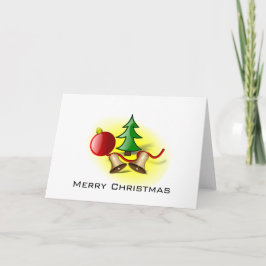 Cartão De Festividades Feliz Natal ~ Bola Vermelha, Sinos e Árvore