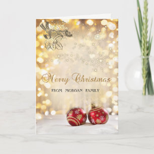 Cartão De Festividades Feliz Natal,Bolas de Natal Vermelhas,Bell,Bokeh