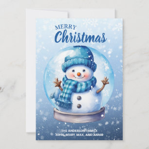 Cartão De Festividades Feliz Natal Boneco de Neve Branco Azul