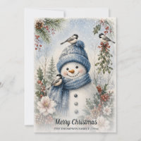 Feliz Natal Boneco de Neve Chapins Aquarela