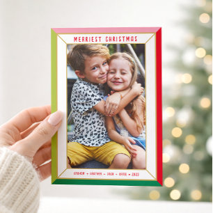 Cartão De Festividades FELIZ NATAL borda de bloco de cor de foto moderna