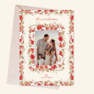 Cartão De Festividades feliz natal botânicos vermelho quadro de foto eleg