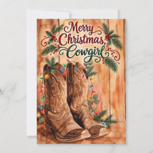 Cartão De Festividades Feliz Natal Botas Country Western Cowgirl