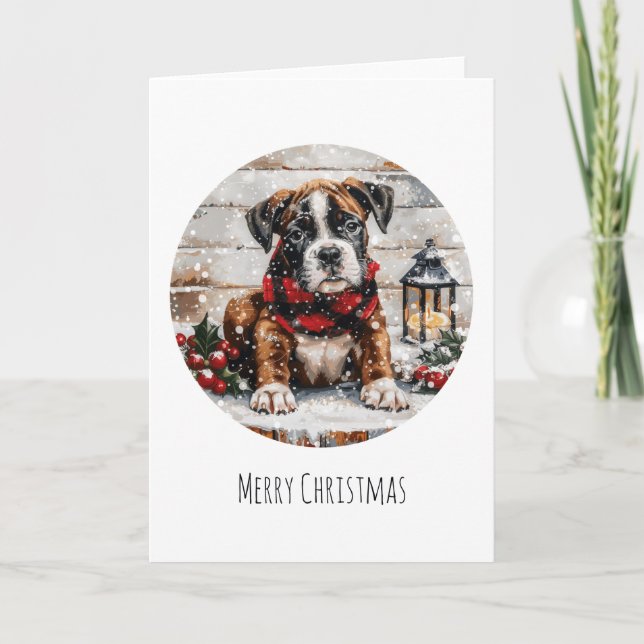 Cartão De Festividades Feliz Natal Boxer Puppy (Frente)