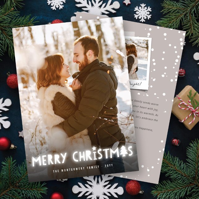 Cartão De Festividades Feliz Natal Branco Brilhante Foto Mágica Leve (Criador carregado)