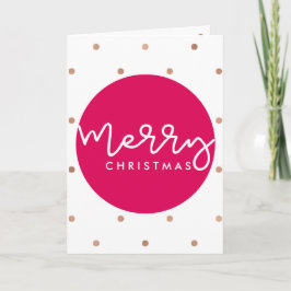Cartão De Festividades Feliz Natal Branco e Rosa com Pontos Dourados