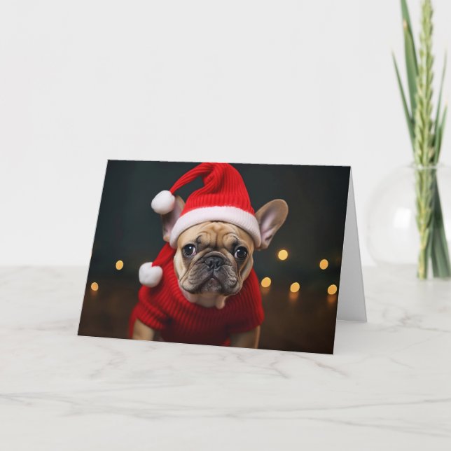 Cartão De Festividades Feliz Natal - Buldogue Francês (Frente)