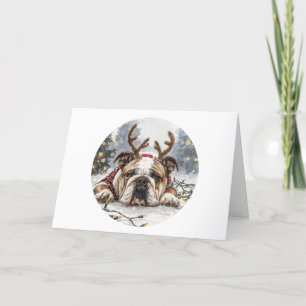 Cartão De Festividades Feliz Natal - Bulldog Reindeer