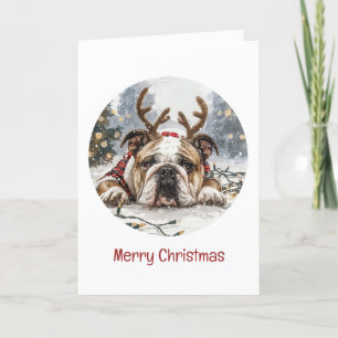 Cartão De Festividades Feliz Natal - Bulldog Reindeer