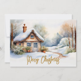 Cartão De Festividades Feliz Natal Cabine na paisagem nevada