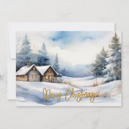 Cartão De Festividades Feliz Natal Cabine na paisagem nevada