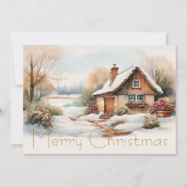 Cartão De Festividades Feliz Natal Cabine na paisagem nevada