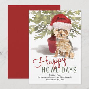 Cartão De Festividades Feliz Natal Cachorrinho Yorkshire Terrier Aquarela