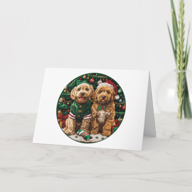 Cartão De Festividades Feliz Natal Cachorro de Cachorro de Goldendoodle (Frente)