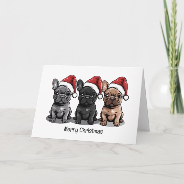 Cartão De Festividades Feliz Natal - Cachorro de Papais noeis de Buldogue (Frente)