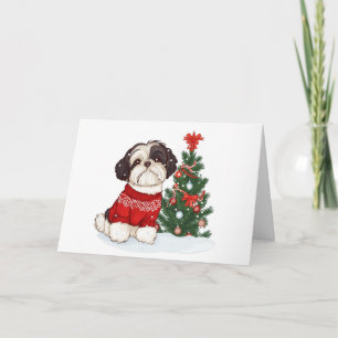 Cartão De Festividades Feliz Natal Cachorro Shih Tzu
