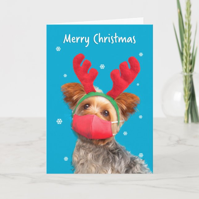 Cartão De Festividades Feliz Natal - Cachorro Yorkie em Rosto Humor (Frente)