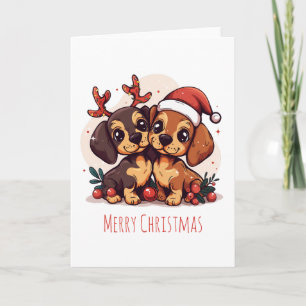Cartão De Festividades Feliz Natal Cachorros Dachshund