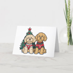Cartão De Festividades Feliz Natal Cachorros de Goldendoodle