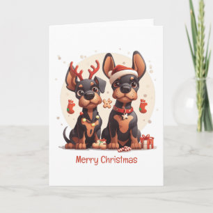 Cartão De Festividades Feliz Natal Cachorros Dobermann