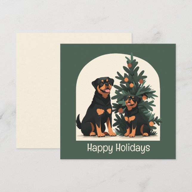 Cartão De Festividades Feliz Natal Cachorros Rottweiler (Frente/Verso)