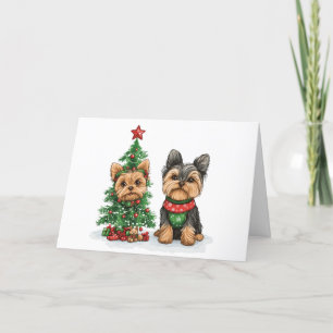 Cartão De Festividades Feliz Natal Cachorros Yorkie